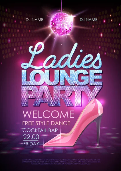 Disco ball background. Disco poster ladies lounge party. Womens day party — ストックベクタ