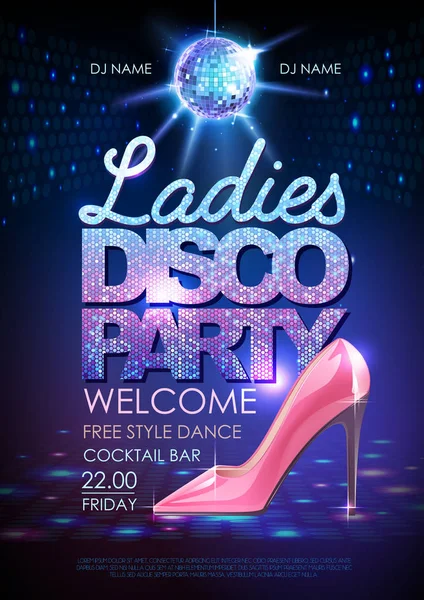 Disco ball background. Disco poster ladies party. Womens day party — ストックベクタ