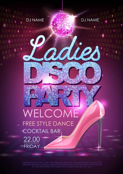 Disco ball background. Disco ladies party poster. Womens day party — ストックベクタ