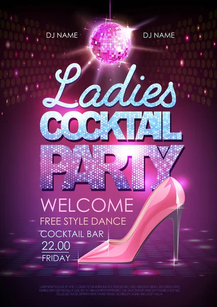 Disco ball background. Disco poster ladies cocktail party. Womens day party — 스톡 벡터