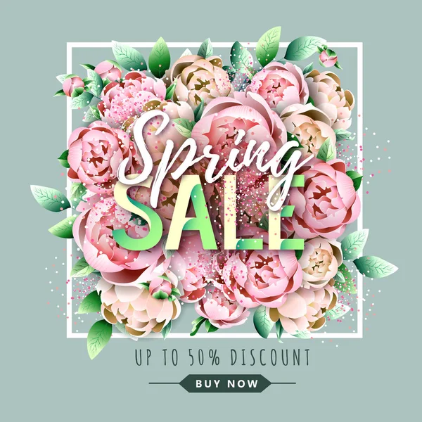 Großes Verkaufsposter Mit Blütenpracht Frühling Hintergrund Frühling — Stockvektor