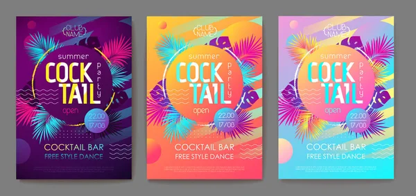 Conjunto Coloridos Fondos Gradiente Tropical Verano Con Elementos Geométricos Cartel — Vector de stock