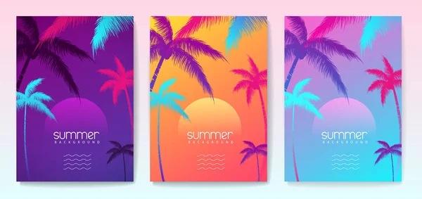 Conjunto Fundos Coloridos Gradiente Tropical Verão Com Elementos Geométricos Cartaz — Vetor de Stock