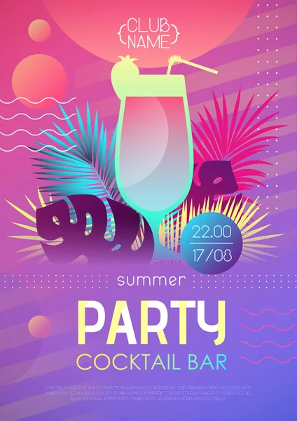 Sommar Disco Cocktail Party Affisch Med Tropiska Växter Och Geometriska — Stock vektor