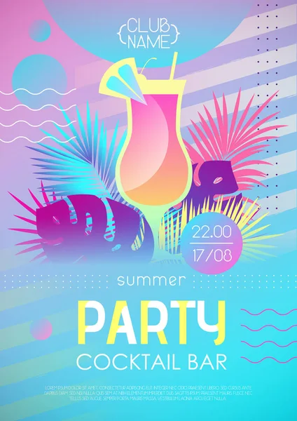 Summer Disco Cocktail Party Poster Tropic Plants Geometric Elements Summertime — Stock Vector