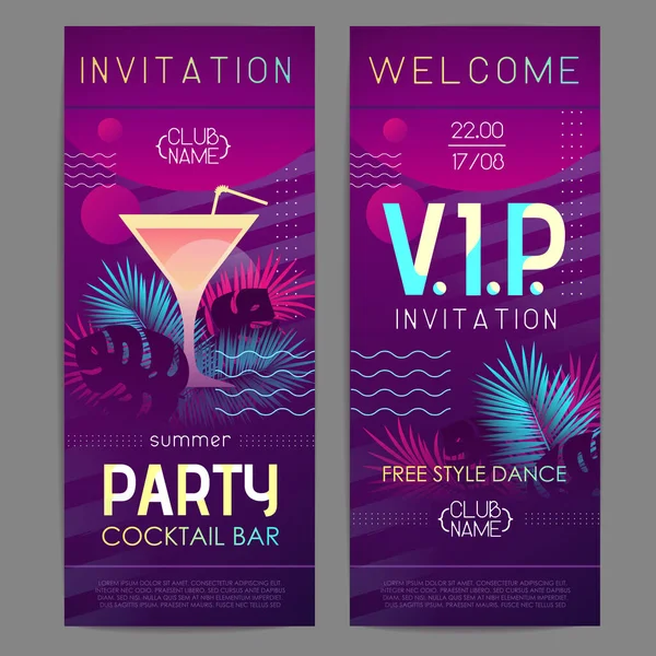 Summer Disco Cocktail Party Poster Tropic Plants Geometric Elements Summertime — Stock Vector