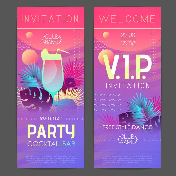 Sommerdisco Cocktail Party Poster Mit Tropischen Pflanzen Und Geometrischen Elementen — Stockvektor