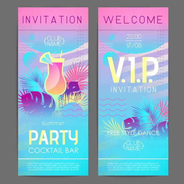 Zomer Disco Cocktail Party Poster Met Tropische Planten Geometrische Elementen — Stockvector