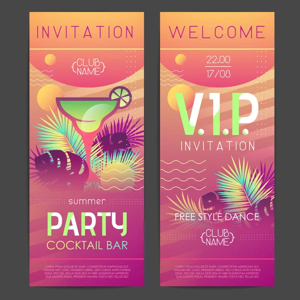 Zomer Disco Cocktail Party Poster Met Tropische Planten Geometrische Elementen — Stockvector