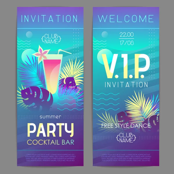 Summer Disco Cocktail Party Poster Tropic Plants Geometric Elements Summertime — Stock Vector