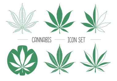 Set of cannabis leaf simple vector icons on white background. Businiss Logo design clipart
