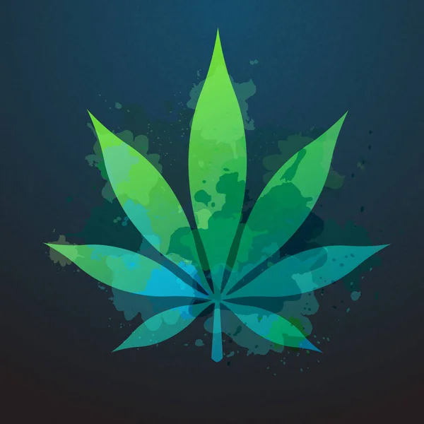 Cannabis Blatt Silhouette Auf Künstlerischem Aquarell Hintergrund Design Der Helm — Stockvektor