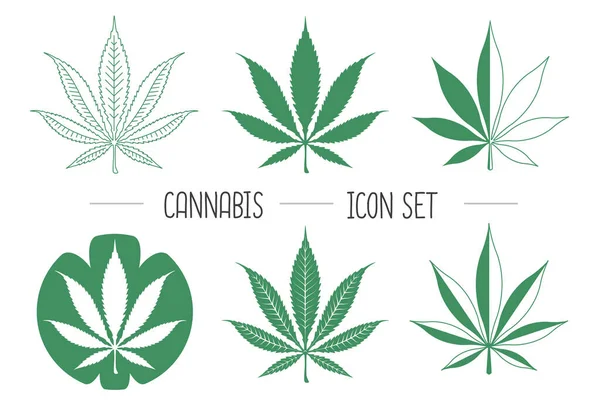 Conjunto Hojas Cannabis Simples Iconos Vectoriales Sobre Fondo Blanco Diseño — Vector de stock