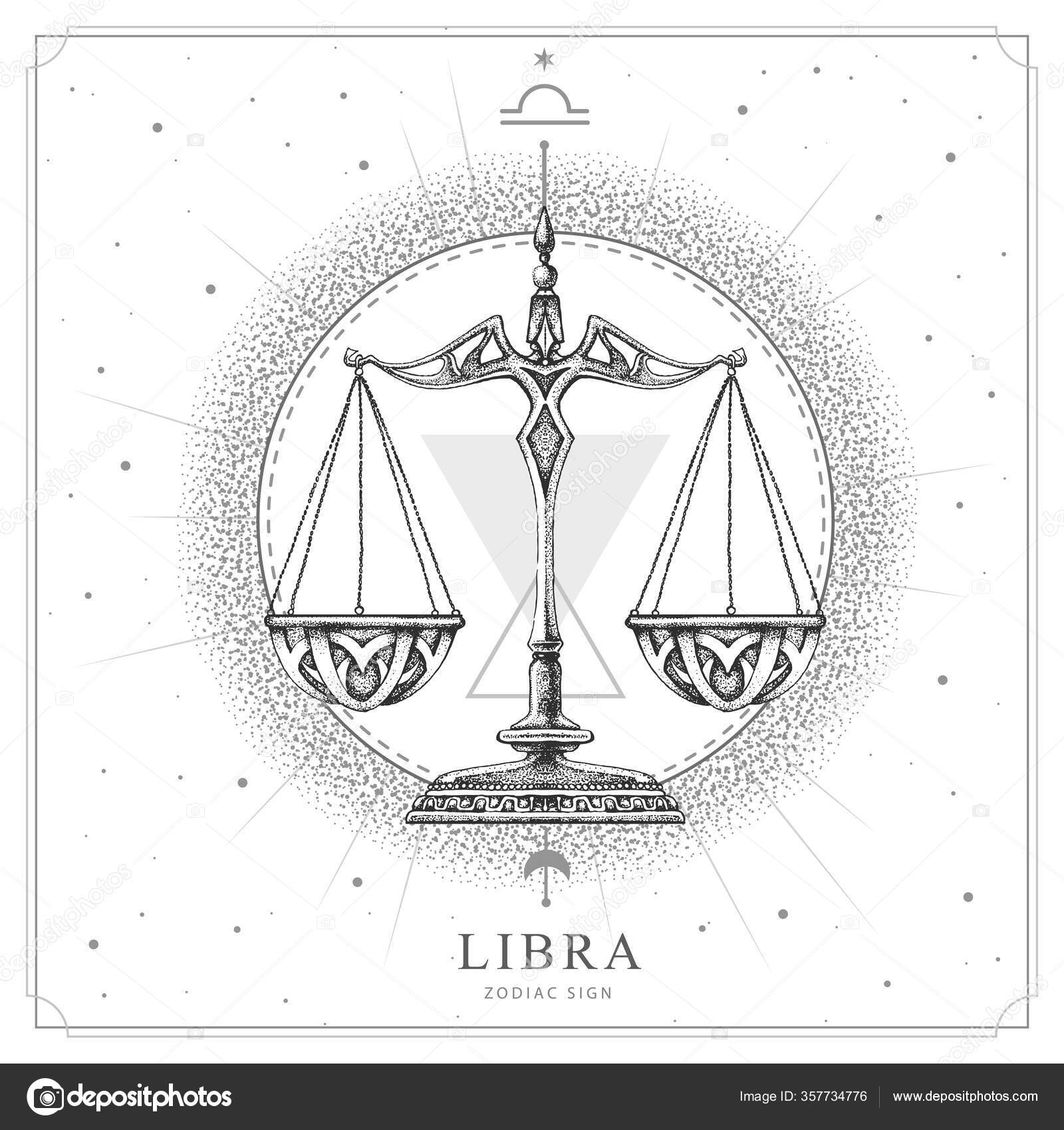 Modern Magic Witchcraft Card Astrology Libra Zodiac Sign Realistic Hand Stock Vector Image By C Annbozshko