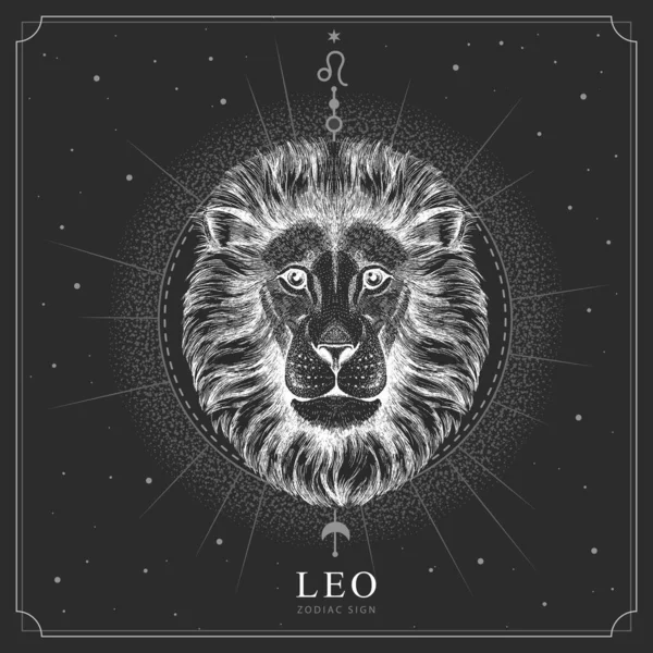Carte Sorcellerie Magique Moderne Avec Signe Astrologique Zodiaque Lion Main — Image vectorielle