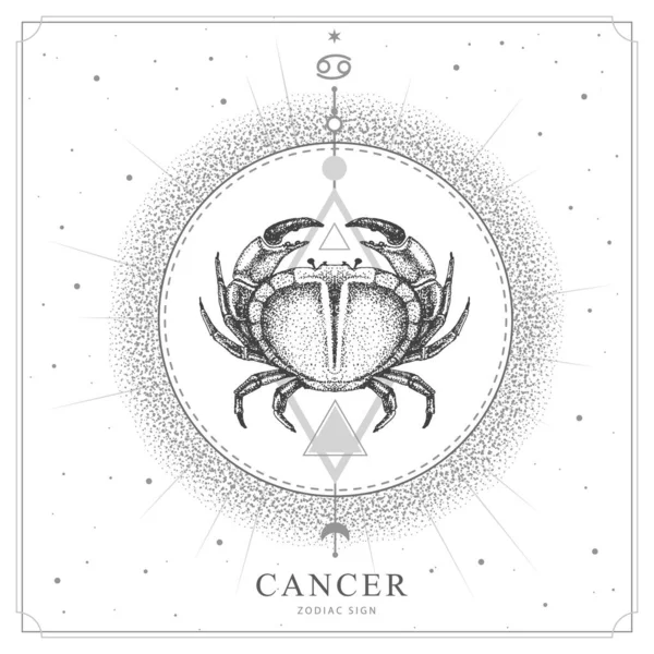 Tarjeta Brujería Mágica Moderna Con Astrología Cáncer Signo Del Zodíaco — Vector de stock