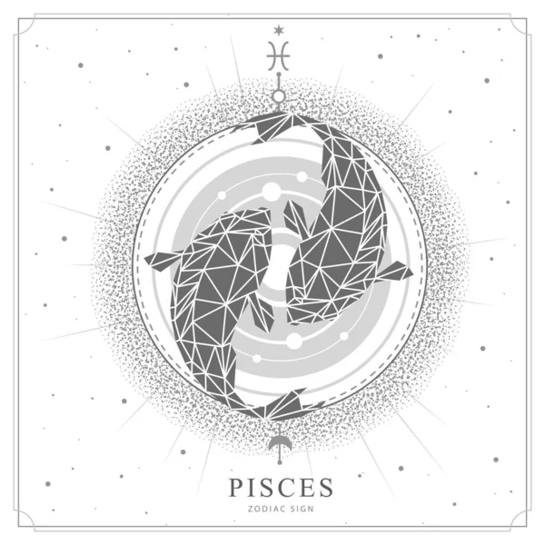 占星術のピセス星座と現代の魔法の魔術カード 多角形の鯉のイラスト — ストックベクタ