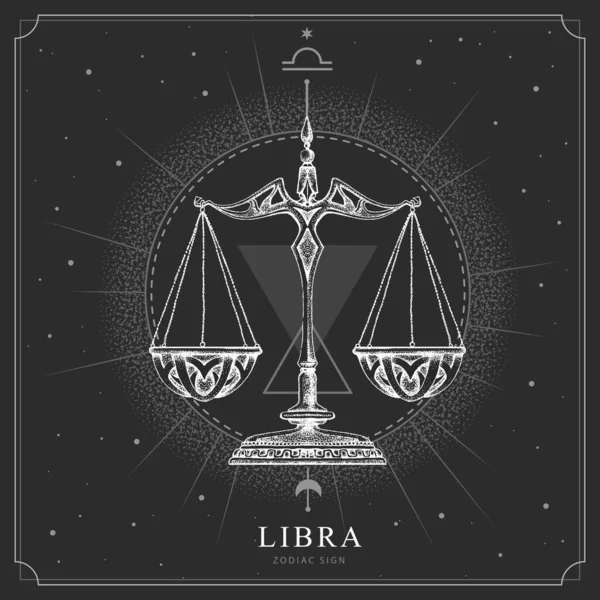 Modern Magi Trolldom Kort Med Astrologi Libra Zodiac Tecken Realistiska — Stock vektor