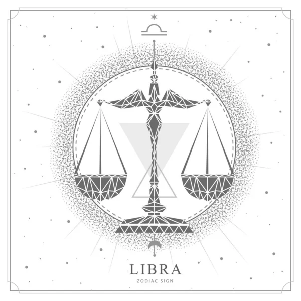 Modern Magic Witchcraft Card Astrology Libra Zodiac Sign Polygonal Style — Stock Vector