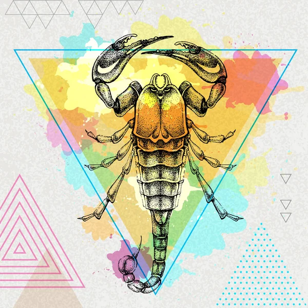 Illustration Hipster Scorpion Réaliste Sur Fond Aquarelle Polygone Artistique Scorpion — Image vectorielle