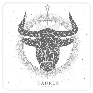 Çokgen astroloji Taurus burçlu modern büyü kartı. Çokgen boğa kafası