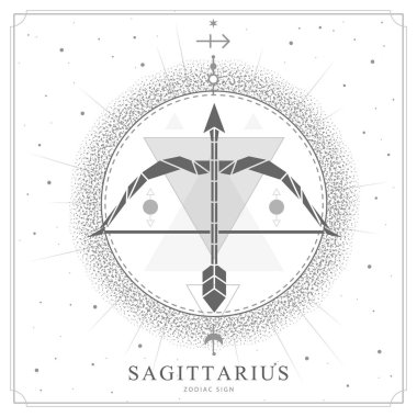 Çokgen astroloji, yay burcuna sahip modern büyü büyücülük kartı. Çokgen Yay ve Ok çizimi