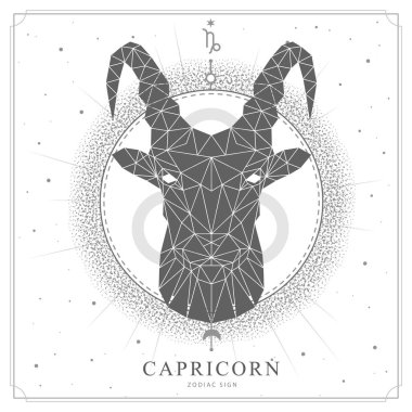 Çokgen astroloji Oğlak burcu burcuyla modern büyü kartı. Çokgen koç veya muflon başı