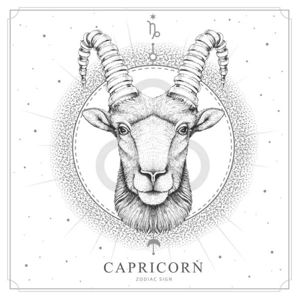 Astroloji burcunun burcuyla modern büyü kartı. Gerçekçi el çizimi koç ya da muflon kafası