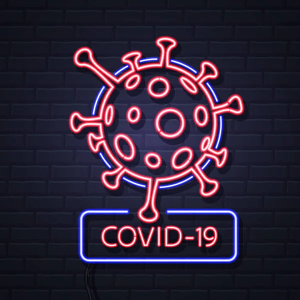 Neon Sign Covid Coronavirus Quarantine Warning Vector Illustration — Stock Vector
