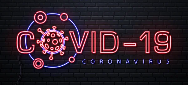 Tanda Neon Covid Peringatan Karantina Coronavirus Ilustrasi Vektor - Stok Vektor