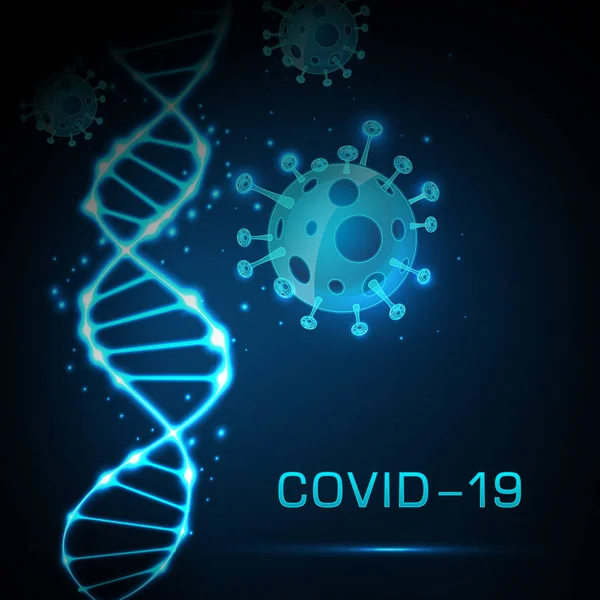 Konsept COVID-19. Coronavirus Karantina Uyarısı. DNA zinciri bilimi arka plan vektörü illüstrasyonu