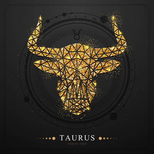 Moderní Kouzelnická Karta Polygonální Astrologií Zlatý Znak Taurus Zvěrokruhu Zlatá — Stockový vektor