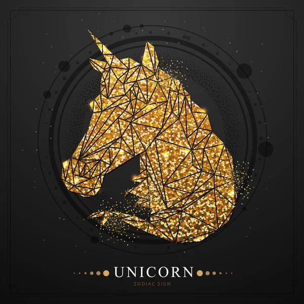 Kartu Sihir Modern Dengan Astrologi Poligonal Tanda Zodiak Unicorn Emas - Stok Vektor