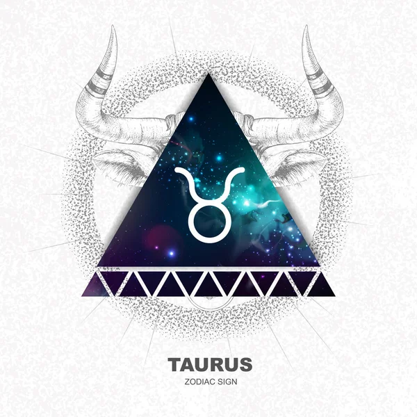 Modern Magic Witchcraft Card Astrology Taurus Zodiac Sign Space Background — Stock Vector
