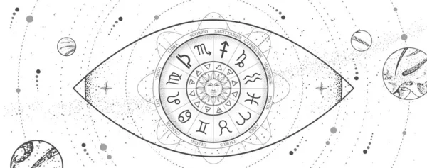 Rueda Astrología Con Signos Del Zodíaco Forma Ojo Que Todo — Archivo Imágenes Vectoriales