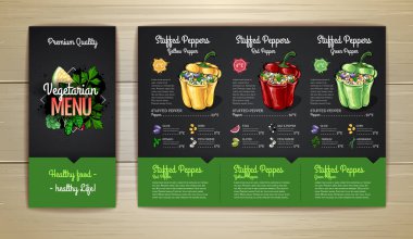 Vejetaryen menü tasarımı, vejetaryen yemeği dolgulu biber. Restoran menüsü
