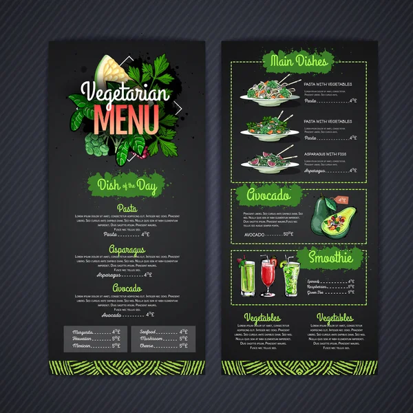 Krijttekening Vegetarisch Menuontwerp Met Veganistische Maaltijden Restaurant Menu — Stockvector