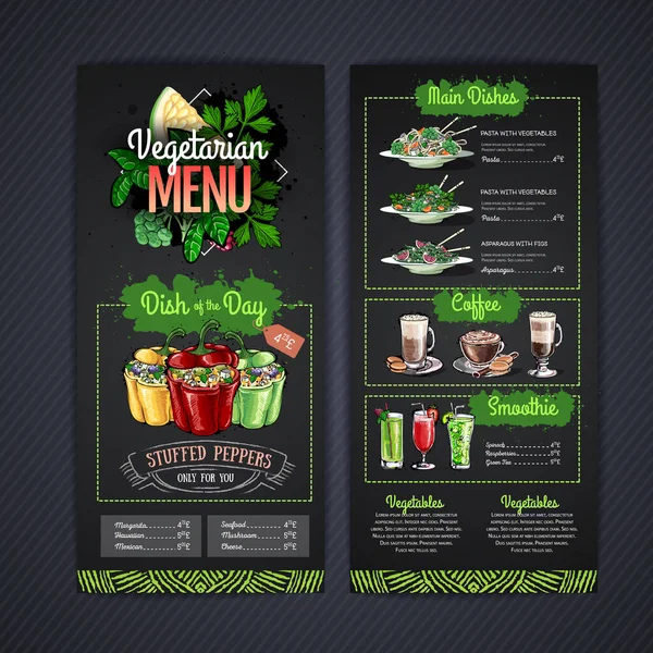 Desenho Giz Design Menu Vegetariano Com Refeições Veganas Menu Restaurante — Vetor de Stock