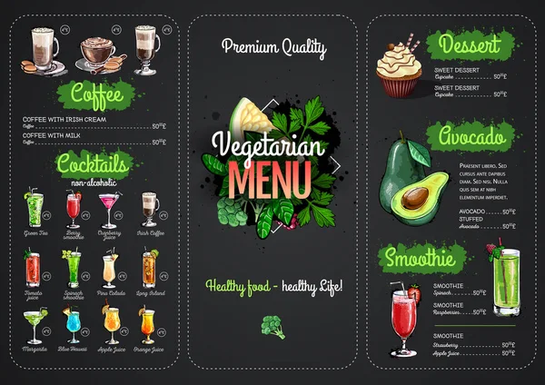 Chalk Drawing Vegetarian Menu Design Vegan Meals Restaurant Menu — Stock Vector