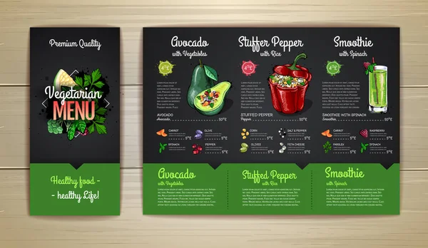 Dibujo Tiza Diseño Menú Vegetariano Con Comidas Veganas Menú Restaurante — Archivo Imágenes Vectoriales