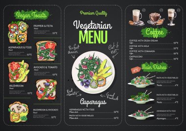 Vejetaryen menüsünü vejetaryen yemeklerle çizen tebeşir. Restoran menüsü