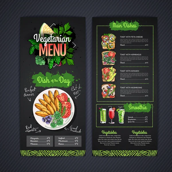 Dibujo Tiza Diseño Menú Vegetariano Con Comidas Veganas Menú Restaurante — Vector de stock