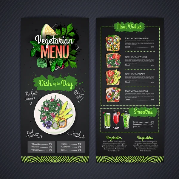 Desenho Giz Design Menu Vegetariano Com Refeições Veganas Menu Restaurante — Vetor de Stock