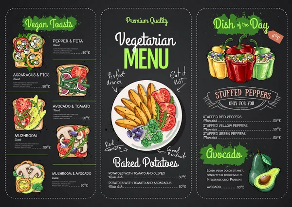 Kreidezeichnung Vegetarisches Menüdesign Mit Veganen Gerichten Speisekarte — Stockvektor