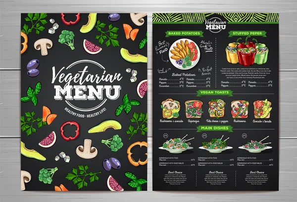 Dibujo Tiza Diseño Menú Vegetariano Con Comidas Veganas Menú Restaurante — Archivo Imágenes Vectoriales