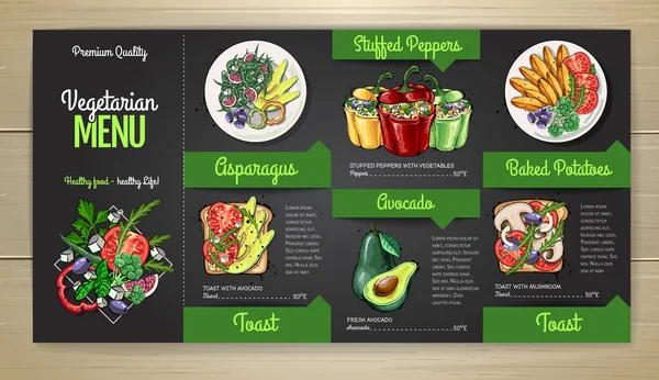 Desenho Giz Design Menu Vegetariano Com Refeições Veganas Menu Restaurante — Vetor de Stock