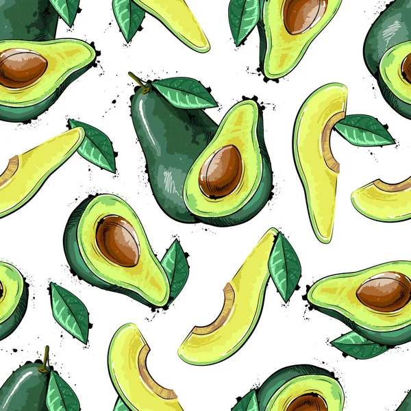 Modello Senza Cuciture Con Frutta Avocado Sfondo Vegano — Vettoriale Stock