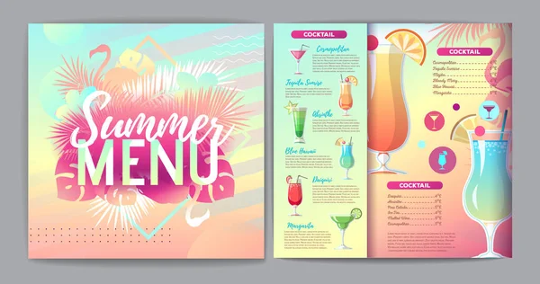 Restaurant Sommer Tropischen Gradienten Cocktail Menü Design Mit Fluoreszierenden Tropischen — Stockvektor