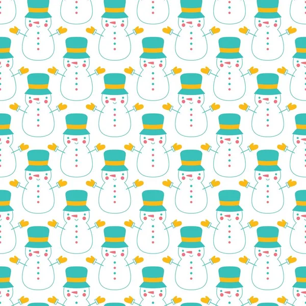 Holiday seamless vector pattern with cartoon snowmen — Stock Vector