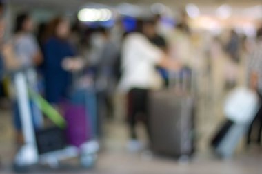 Bulanık görüntü Uluslararası Havaalanı terminal havaalanı yolcuların soyut.